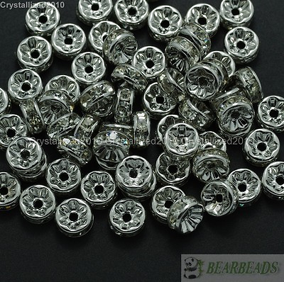 #ad 100 Czech Crystal Rhinestone Pewter Rondelle Spacer Beads 4mm 5mm 6mm 8mm 10mm $8.58