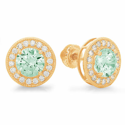 #ad 3.6ct Round Cut Halo Studs Green 18K Yellow Gold Earrings simulated gem $246.04