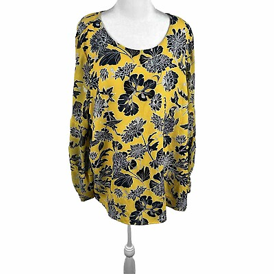 #ad Lane Bryant Women Yellow Navy Long Sleeve Metallic Blouse Top Shirt Size 20 $23.99