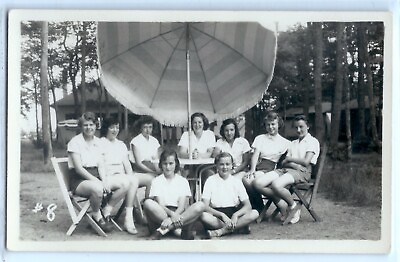 #ad 1949 teen girls at camp Ocean Park Maine; photo postcard RPPC Oceanwood? $15.00