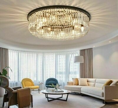 #ad Crystal Modern Ceiling Lights Circle LED Light Home Iron Lighting Gold Black $296.65
