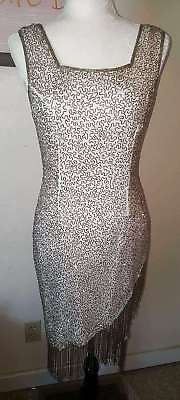 #ad Laurence Kazar Size S M 4 6 Women#x27;s White amp; Silver Vintage Flapper Style Dress $160.00