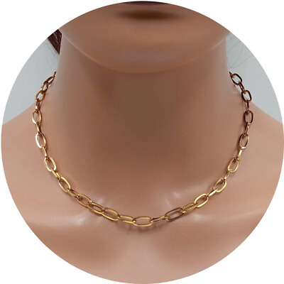 #ad Gold Plated Paperclip Chain Necklace Stainless Steel Dainty Chunky Necklace $10.00