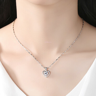 #ad 925 Heart shaped Rhinestones Necklace Luxury Personalized Necklace For Women Jew $14.95