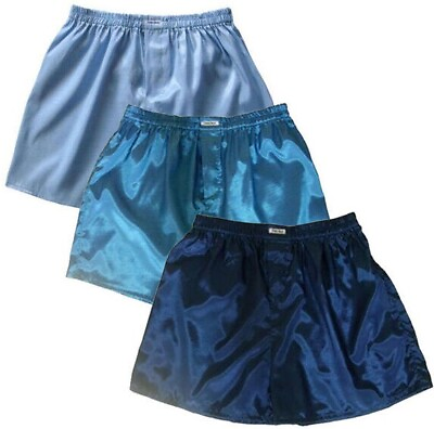 #ad Men#x27;s Silk Blend Boxer Shorts 3 Pairs Light Blue Turquoise Dark Blue Underwear $24.95