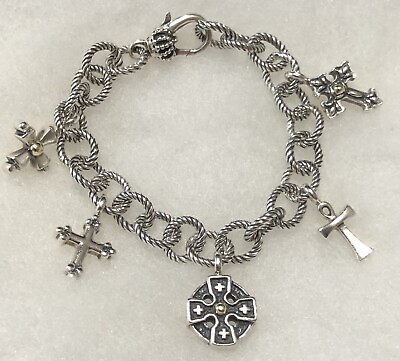 #ad Ann King Silver 18K YG “Crosses of the World” Charm Bracelet 7.5” 42g EUC $169.99