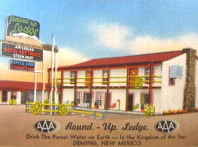 #ad Vintage Round Up Lodge Motel Deming New Mexico Advertising Mileage Card 1930 40s $14.20