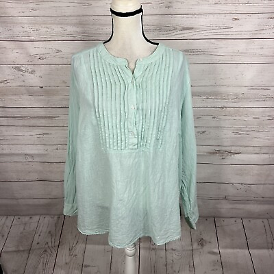 #ad Lane Bryant Womens Pintuck Popover Tunic Size 18 20 Mint Green Linen Cotton $19.99