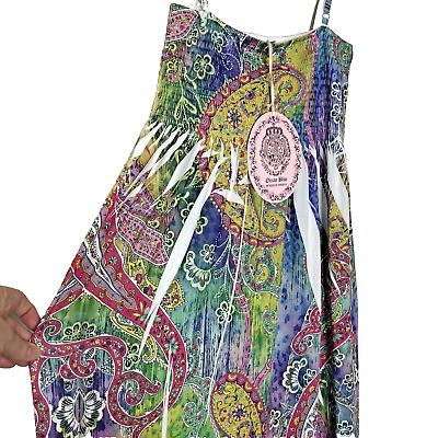 #ad Ocean Blue Basix Of America XL Paisley Maxi Dress Spaghetti Straps Smocked NEW $19.92