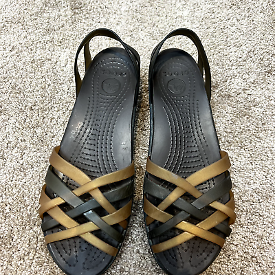 #ad Crocs Isabella Huarache Sandal Shoes Jelly Wedge Strappy Espresso Bronze Women 9 $24.95