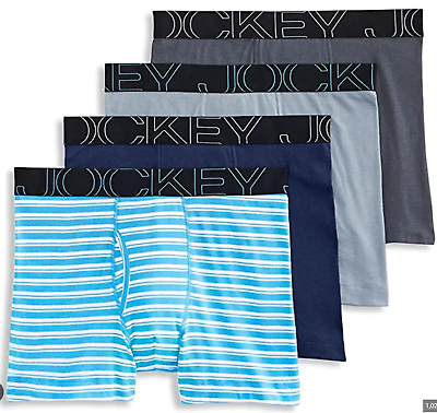 #ad Men#x27;s Jockey 4 Pack Active Cotton Blend Boxer Briefs Gray Blue Underwear $26.00
