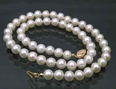 #ad 25quot; AAA 7 8MM Cultured South sea WHITE Round PEARL NECKLACE 14K gold clasp $79.99