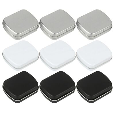 #ad 9PCS Metal Small Tin Box Rectangular Tin Boxes with Hinged Lids Storage $12.58