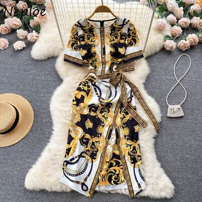 #ad New Women Luxury Fashion Multicolor Print Knee Length Party Sexy Dress $43.90