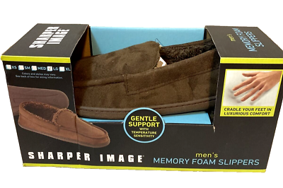 #ad Sharper Image Men#x27;s Memory Foam Slippers Large 9 10 Brown NIB $14.99