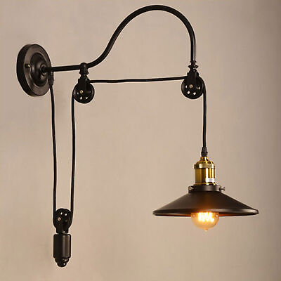#ad Vintage Industrial Wall Light Sconce Gooseneck Lamp Pulley Metal Wall Fixture $44.89