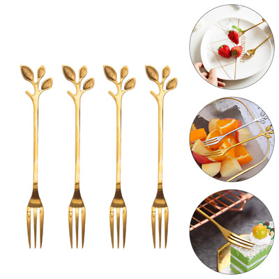 #ad 8Pcs Leaf Branch Stainless Steel Fruit Forks Kitchen Accessory $8.91