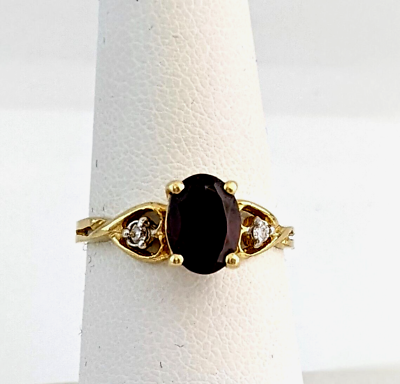 #ad Vintage Garnet Diamond 10K Gold Ring LIND 886 $125.00