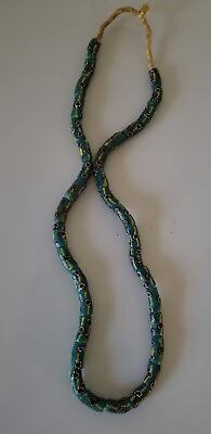 #ad African trade beads in blue gold and green colors 35 bead strand $100.00
