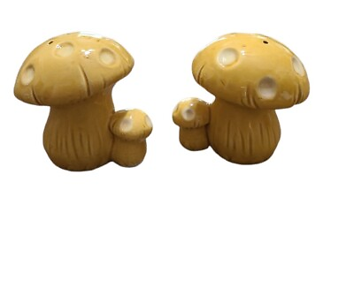 #ad Mushroom Vintage Salt and Pepper Shakers 1960s 1970s Mushroom Art Pottery $21.89