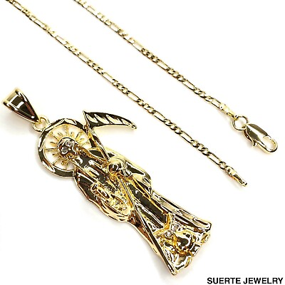 #ad 14k Gold Plated Holy Death Necklace Oro Laminado Santisima Santa Muerte Collar $19.99