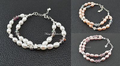 #ad Freshwater Pearl amp; Sterling Silver S925 Bracelets Pink Peach White GBP 19.15