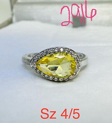 #ad Womens Kids Adjustable Ring Sz 4 or 5 Bomb Party Yellow Teardrop Rhodium P Band $18.00