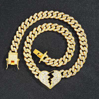 #ad Hip Hop AAA25*31MM Rhinestone Heart Bounce Nightclub Street Dance Necklace 18quot; $17.09