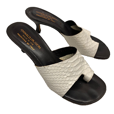#ad Donald J Pliner Womens Toe Loop Heels White Python Leather Sandals Size 7.5 M $33.73