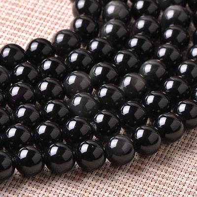 #ad 4mm 6mm 8mm 10mm Natural Black Obsidian Gemstones Round Loose Beads 15#x27;#x27; AAA $4.99