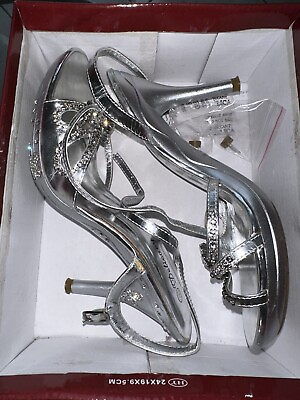 #ad Delicacy pump silver shoes size 6 1 2 rhinestones evening stilettos $25.00