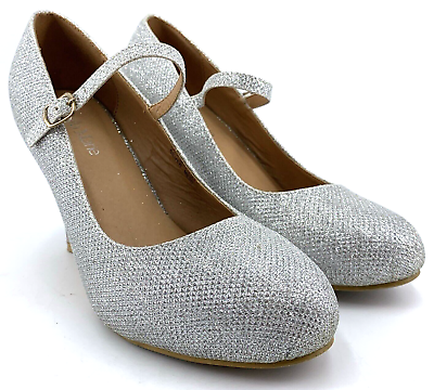 #ad Bella Marie Silver Shoes Sz 8 Helena Mesh Sparkle Mary Jane Dress Shoes $19.99