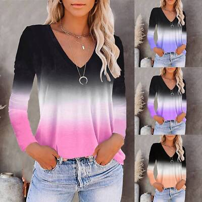 #ad Women Zipper Long Sleeve T Shirt Blouse Ladies Casual V Neck Pullover Tee Tops $14.24