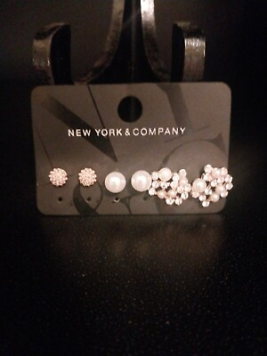 #ad Lot of 3 pairs of New York and Company Earrings Faux Pearl and Cubic Zirconia $10.00