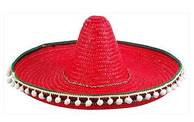 #ad RED COLOR SOMBRERO HAT WITH TASSELS mexican party hats costume mexico supplies $14.36