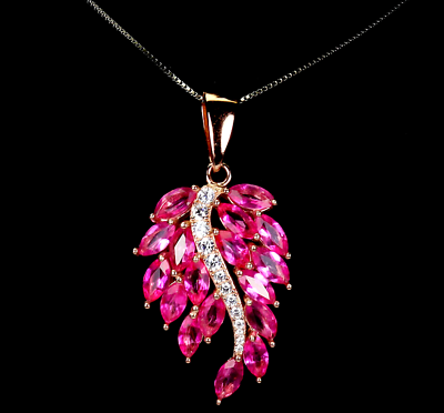 #ad Women Leaf Pendant 14K Yellow Gold Plated 3Ct Marquise Cut Lab Created Pink Ruby $122.49