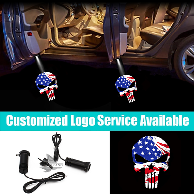 #ad 2x LED US American Flag Punisher Skull Car Door Welcome Projector Shadow Lights $18.04