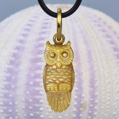 #ad Gold Vermeil Sterling Silver Mother of Pearl Owl Pendant Diamond Gem Eyes 4.18 g $68.00
