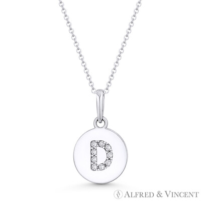 #ad Initial Letter quot;Dquot; CZ Crystal 14k White Gold 15x9mm Round Disc Necklace Pendant $227.24