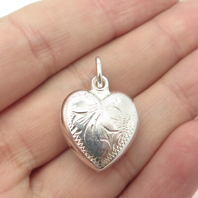#ad 835 Silver Vintage Portugal Etched Chatelaine Heart Charm Pendant $24.95