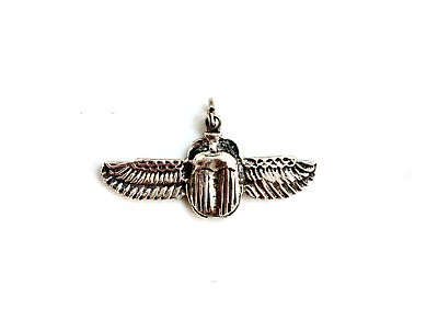 #ad Vintage Silver Winged Scarab Pendant Egyptian Revival $65.00