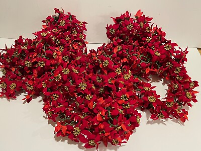 #ad Vintage Poinsettia Red Soft Velvet Garland Plastic Chain Link 14’ $25.00