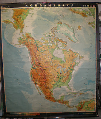 #ad School Wall Map North America USA Canada 6Mio 1967 63 13 16x74in $175.28