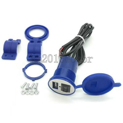 #ad Blue Motorcycle 7 8quot; Handlebar Motorcycle Waterproof Phone USB Charger Socket $11.08