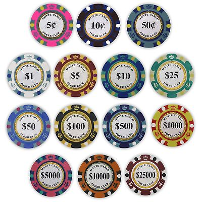 #ad Monte Carlo Poker Chips SAMPLE PACK Set 15 Denominations 14 Gram NEW $9.95