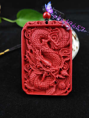 #ad Chinese Natural Red Organic Cinnabar Dragon Necklace Pendant Lucky Amulet Hot $5.00