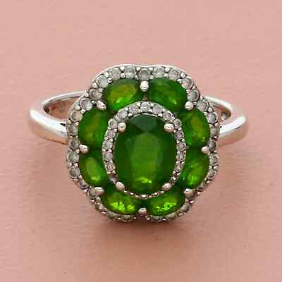 #ad jtv sterling silver oval cut emerald amp; white topaz flower ring size 8 $68.00