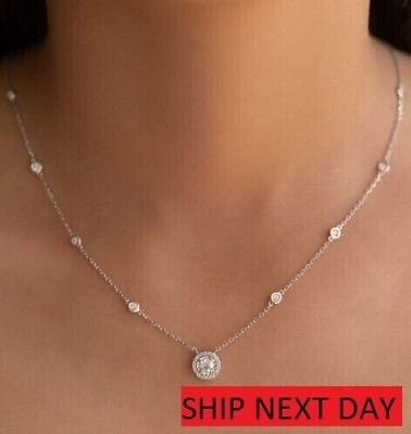 #ad 2Ct Round Cut Lab Created Diamond Women#x27;s Wedding Necklace 14K White Gold Finish $83.99