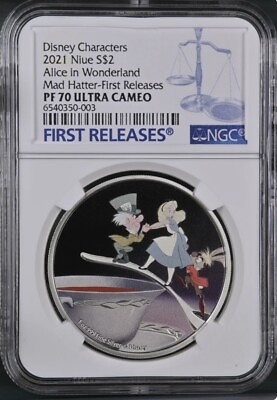 #ad ALICE IN WONDERLAND MAD HATTER 1 OZ. SILVER COIN NGC PF70 FIRST RELEASE UC $250.00