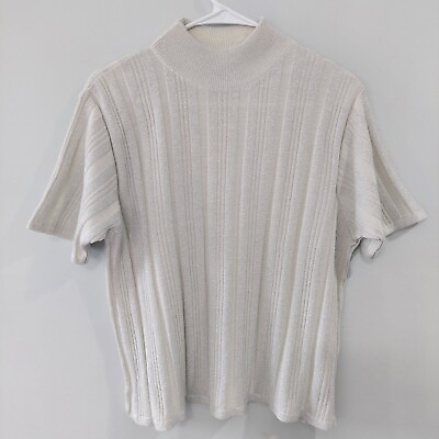 #ad Distinctive New York sweater XL cream silver metallic short sleeve mock neck $23.00